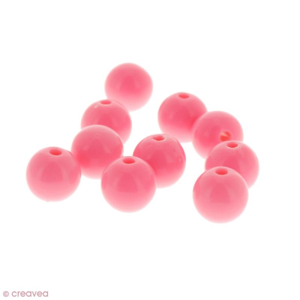 Perles acryliques Rose - 12 mm de diamètre - 10 pcs - Photo n°1