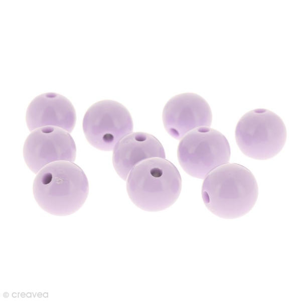 Perles acryliques Violet pastel - 12 mm de diamètre - 10 pcs - Photo n°1