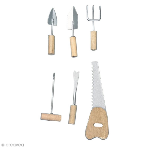 Set outils miniatures - Scie, rateau, truelle - 6 pcs - Photo n°1