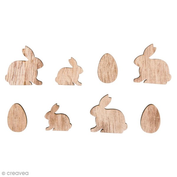 Mini formes en bois - Lapins et oeufs - 2 à 3 cm - 16 pcs - Photo n°1