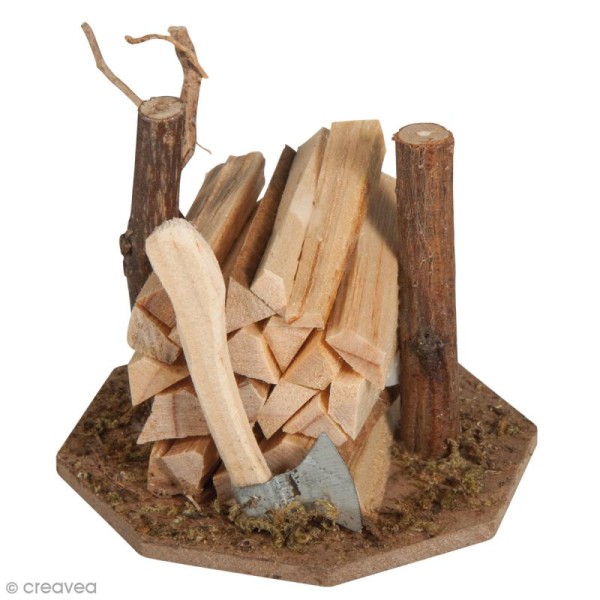 Tas de bois miniature avec hache - 6 x 6 x 5 cm - Photo n°1