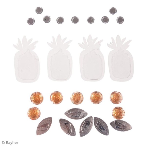 Stickers Tropic Ananas et perles et strass - De 0,5 cm à 5 cm - 26 pcs - Photo n°2