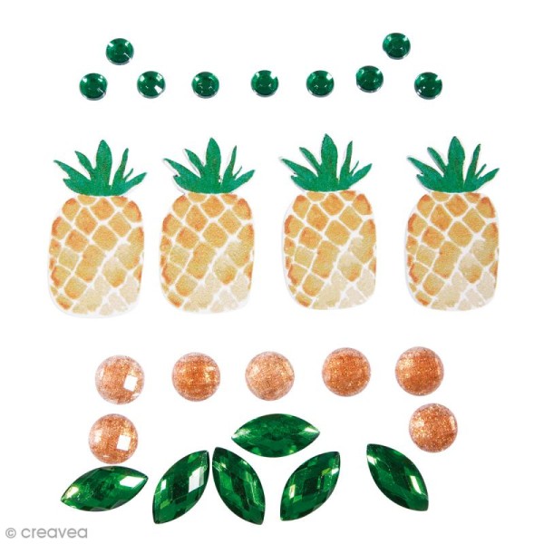 Stickers Tropic Ananas et perles et strass - De 0,5 cm à 5 cm - 26 pcs - Photo n°1