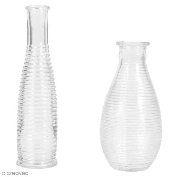 Set vases en verre à rainures - 14 et 18 cm - 2 pcs - Photo n°1
