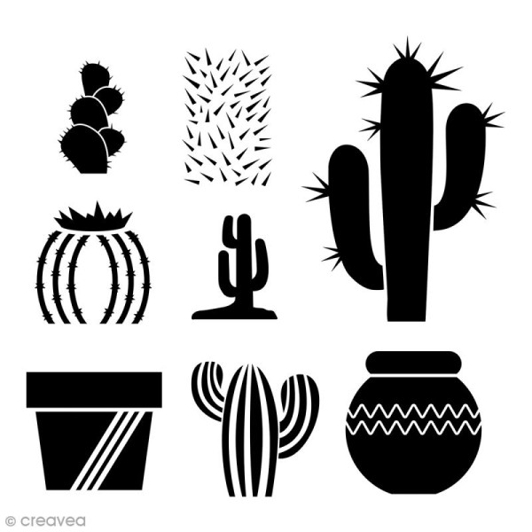 Pochoir multiusage A4 - Cactus - 8 motifs - Photo n°1