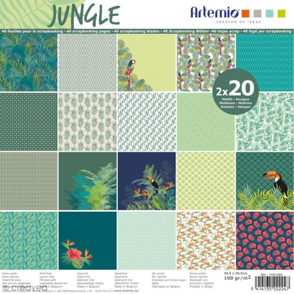 Papier Scrapbooking Artemio - Jungle - 30,5 x 30,5 cm - 40 pcs - Photo n°1