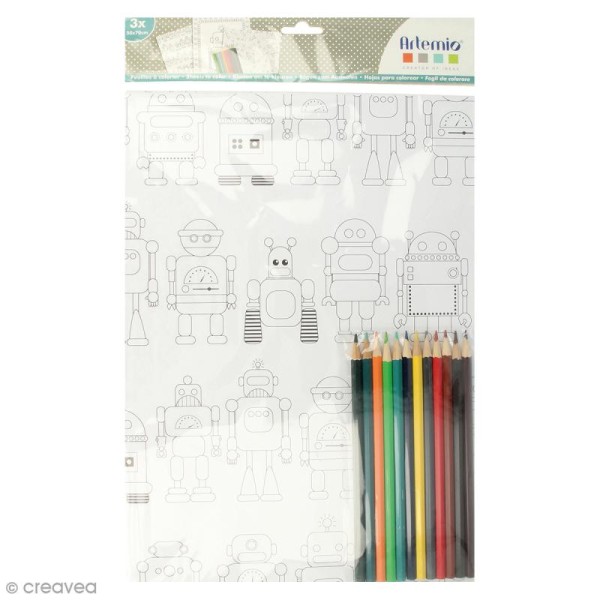 Kit coloriage Robots - Papiers 50 x 70 cm et crayons - Photo n°1