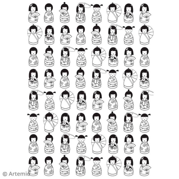 KOKESHI: Livre de coloriage. 45 poupées japonaises à colorier. Graphisme de  tradition japonaise : simple, tendre, kawai. Un cadeau original pour les