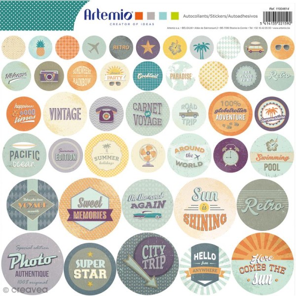 Stickers Artemio ronds - Sweet Memories - 1 planche 30,5 x 30,5 cm - Photo n°1