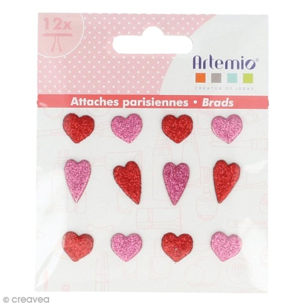 Attaches parisiennes Artemio - 12 brads Coeurs paillettes - Photo n°1