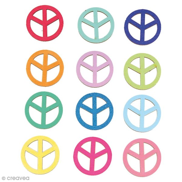 Stickers en bois Peace & Love - 12 autocollants - Photo n°1