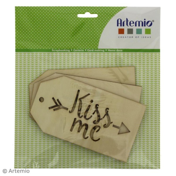 Grandes étiquettes en bois à décorer - Kiss me - 3 pcs - Photo n°2