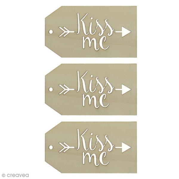Grandes étiquettes en bois à décorer - Kiss me - 3 pcs - Photo n°1