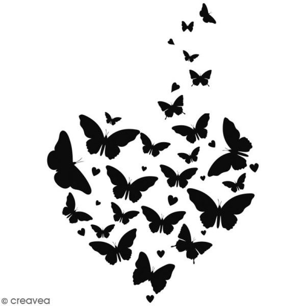 Tampon bois Coeur papillons - 7 x 5 cm - Photo n°1