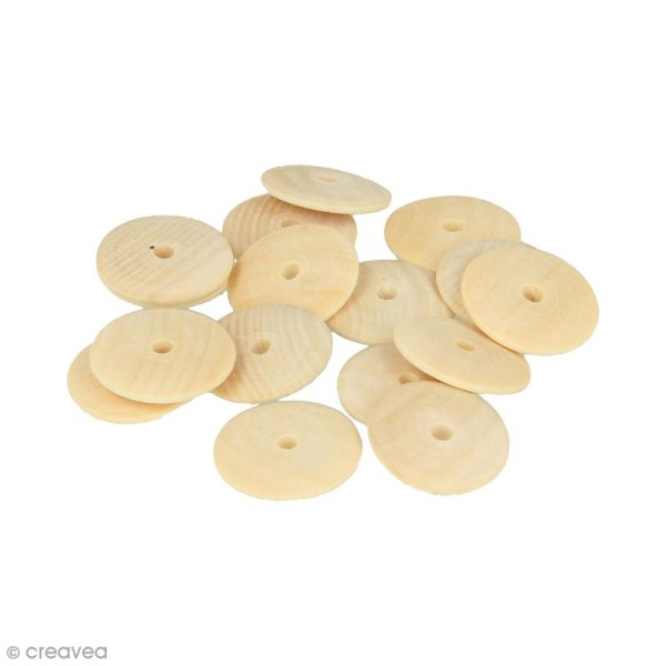 Perles plates rondes en bois à décorer - 25 mm - 26 pcs - Photo n°1