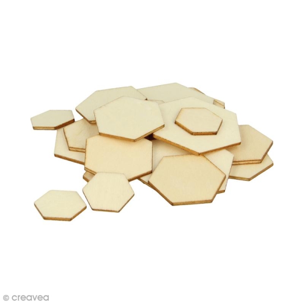Formes plates hexagonales en bois à décorer - 0,8 à 3 cm - 129 pcs - Photo n°1