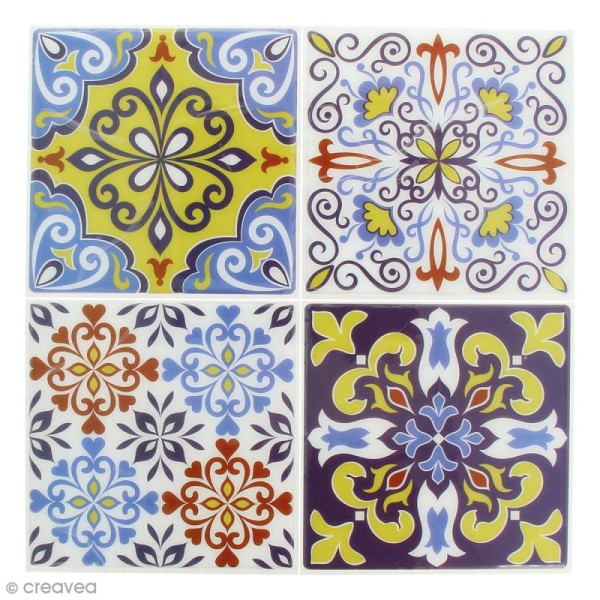 Stickers Mosaïque - Carré - Jaune bleu et blanc - 12 x 12 cm - 4 pcs - Photo n°1
