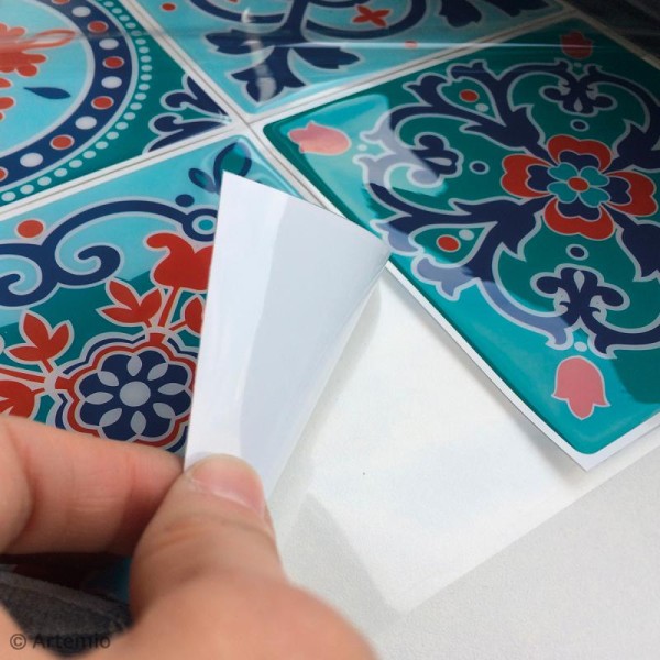 Stickers Mosaïque - Carré - Bleu ciel et orangé - 12 x 12 cm - 4 pcs - Photo n°2