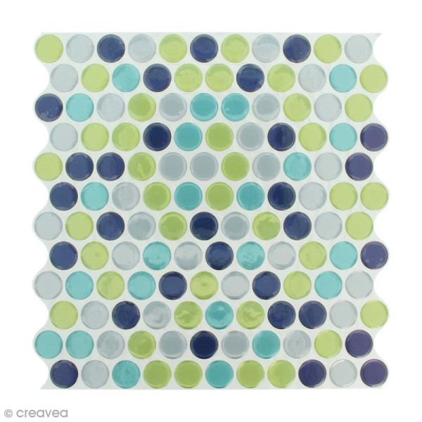 Stickers Mosaïque - Petits ronds - Bleu, vert et gris - 25 x 25 cm - 2 pcs - Photo n°1