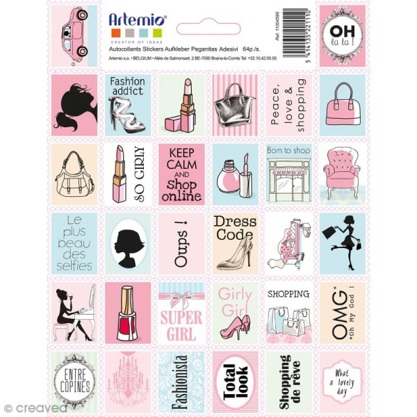 Stickers timbre décoratif - Fashionista - 2,6 x 3,4 cm - 32 pcs - Photo n°1