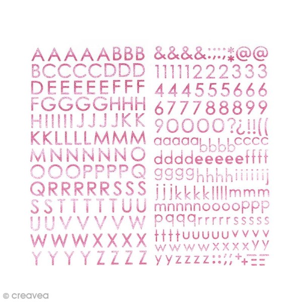 Stickers alphabet - Glitter kiss me - Rose pailleté - 283 pcs environ - Photo n°1