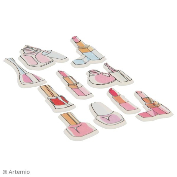 Stickers Puffies - Fashionista Maquillage - Rose, rouge et bleu - 10 pcs - Photo n°2