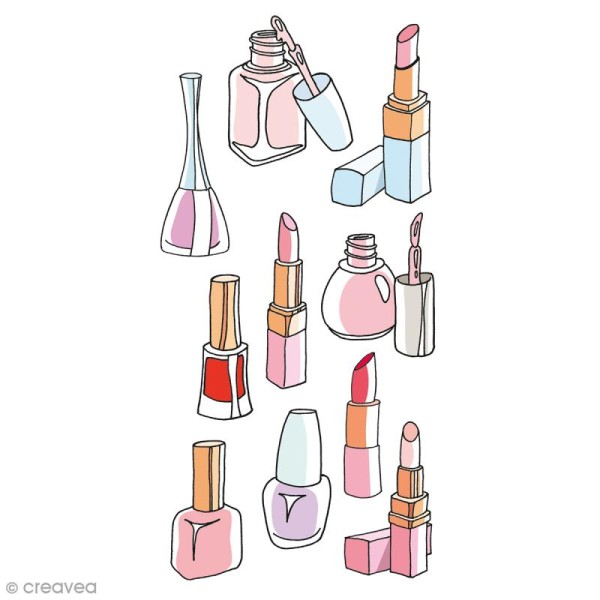 Stickers Puffies - Fashionista Maquillage - Rose, rouge et bleu - 10 pcs - Photo n°1