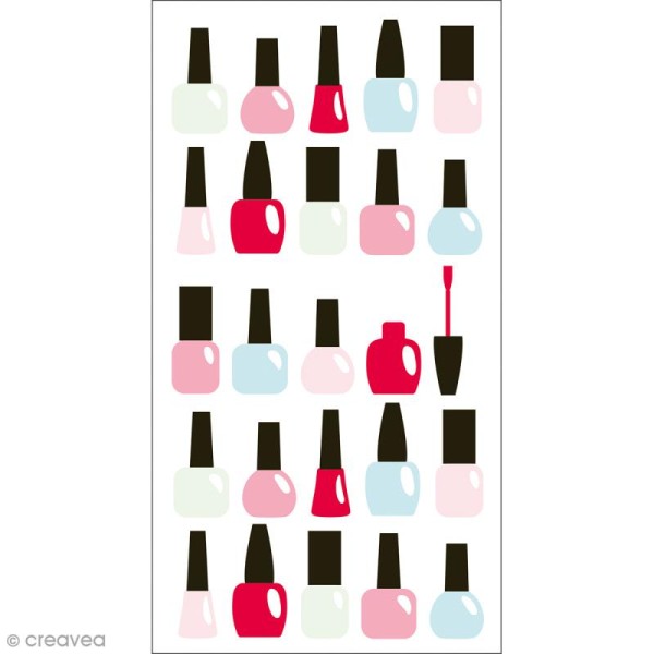 Stickers Epoxy - Fashionista Vernis - Rose, rouge, vert et bleu - 25 pcs - Photo n°1