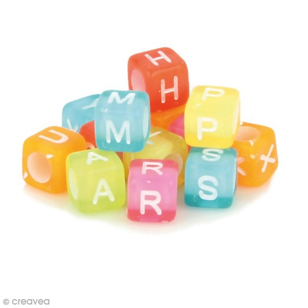 Perles alphabet Cubes - Multicolore effet givre - 6 mm - 300 pcs environ - Photo n°1