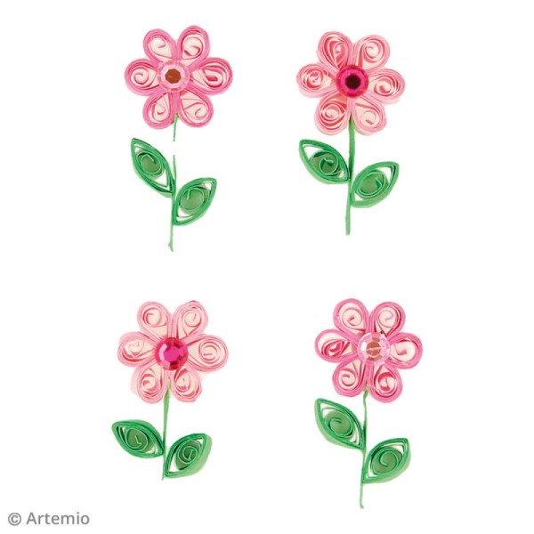 Stickers Quilling - Fleur avec brillant - Coloris Rose - 4 pcs - Photo n°2