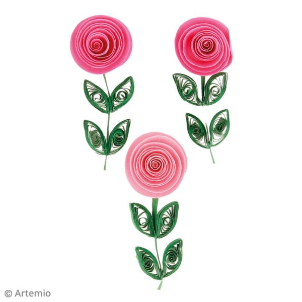 Stickers Quilling - Rose - Coloris Rose - 3 pcs - Photo n°2