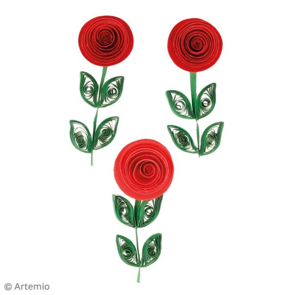 Stickers Quilling - Rose - Coloris Rouge - 3 pcs - Photo n°2