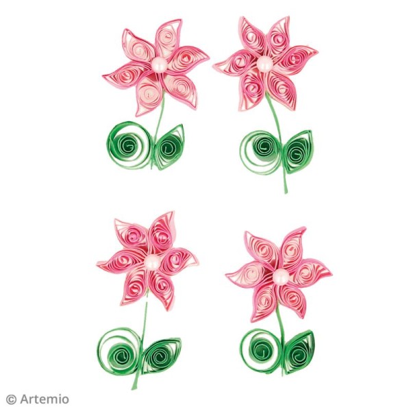 Stickers Quilling Fleur avec perle - Rose - 4,4cm - 4 pcs - Photo n°2