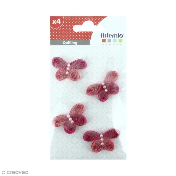 Stickers Quilling Papillon - Rose - 3,7 cm - 4 pcs - Photo n°1
