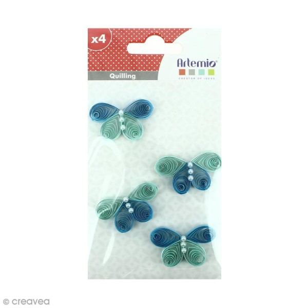 Stickers Quilling Papillon - Bleu - 3,7 cm - 4 pcs - Photo n°1