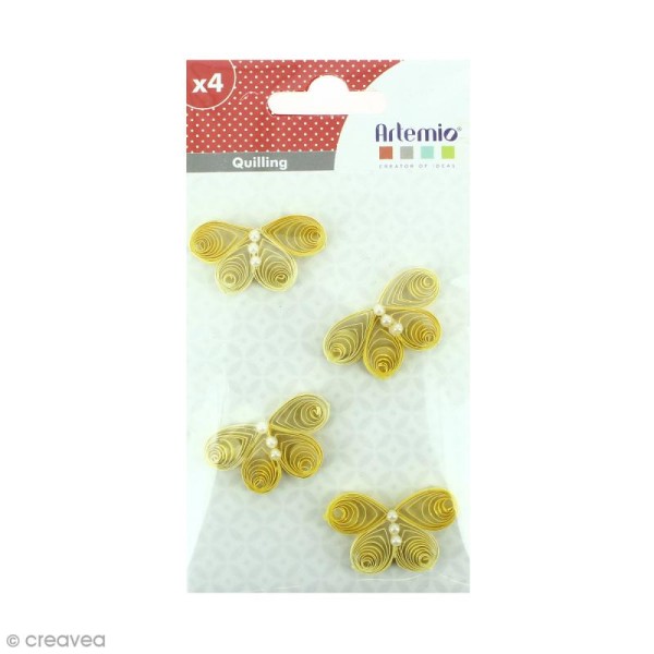 Stickers Quilling Papillon - Jaune - 3,7 cm - 4 pcs - Photo n°1