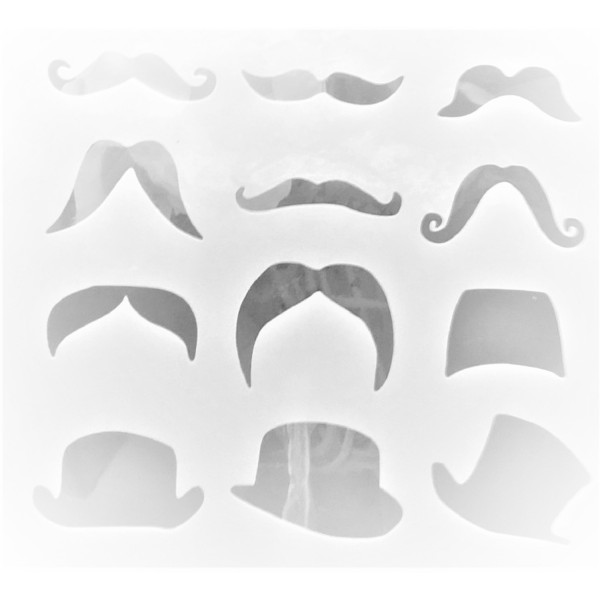 POCHOIR PLASTIQUE 13*13cm : chapeaux et moustaches - Photo n°1