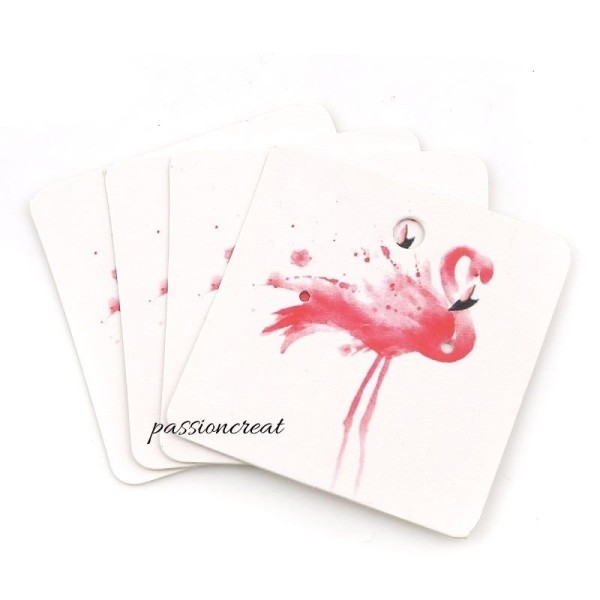 15 Support Carte Boucle D'Oreille Flamant Rose 50x50mm - Photo n°1