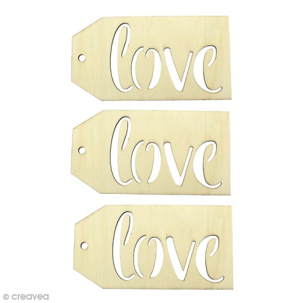 Grandes étiquettes en bois à décorer - Love - 15 x 8 cm - 3 pcs - Photo n°1