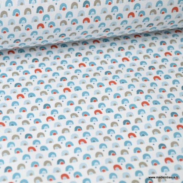 Tissu coton imprimé arc en ciel Baltique et Paprika - Oeko tex - Photo n°1