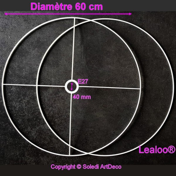 Grand Set d'Ossature Diamètre 60cm pour abat-jour, Anneaux ronds Epoxy blanc, pour douille diam 40mm - Photo n°1