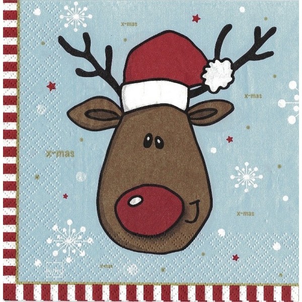 Lot de 20 Serviettes en papier motif Renne de Noël avec bonnet, 33 x 33 cm, déco hivernale - Photo n°1
