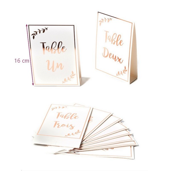 Lot de 10 Marque Tables Rose Gold cartonné, numérotés 1 à 10, dim. 16 x 10 cm, pour mariage - Photo n°1