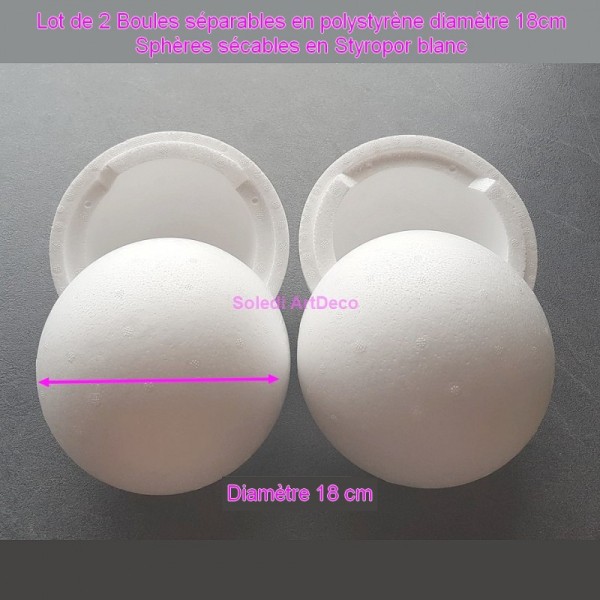 Lot de 2 Boules séparables en polystyrène diamètre 18cm, Sphères sécables en Styropor blanc - Photo n°1