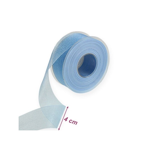 Ruban Organza Bleu clair, bords armés, largeur 40 mm, longueur 9 m, rouleau décoratif - Photo n°1