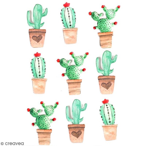 Stickers 3D Cactus mexicain - 9 autocollants - Photo n°1