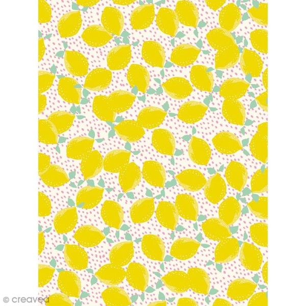 Décopatch N° 745 - Motif Gros Citrons sur fond Blanc et rose - 1 feuille - Photo n°1