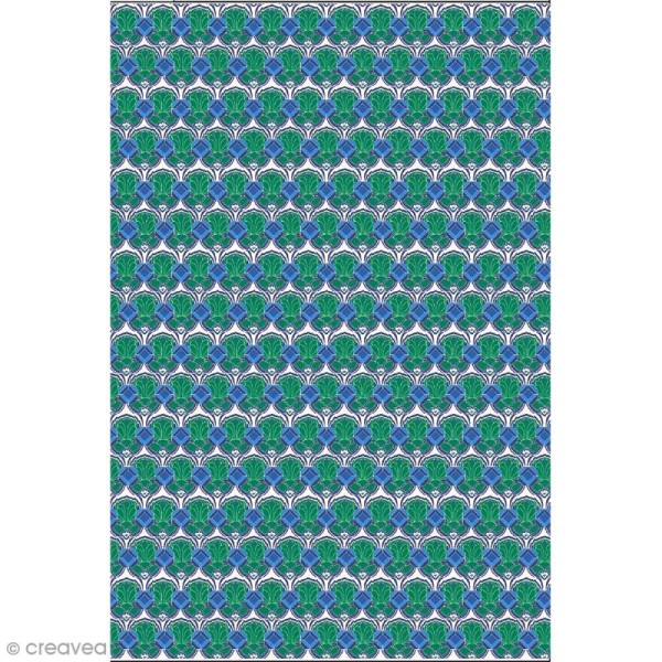 Décopatch N° 769 - Motif Formes bleues et vertes sur fond blanc - 1 feuille - Photo n°1