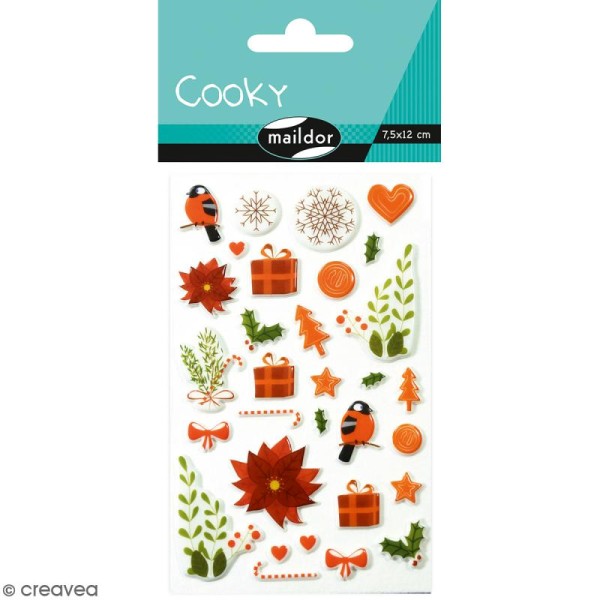 Stickers Fantaisie Cooky - Noël Fleurs - 1 planche 7,5 x 12 cm - Photo n°1