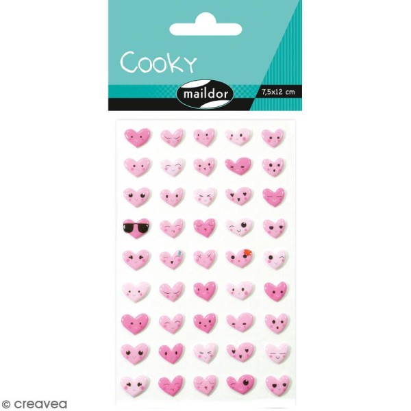Stickers Fantaisie Cooky - Emoticones Coeurs - 1 planche 7,5 x 12 cm - Photo n°1